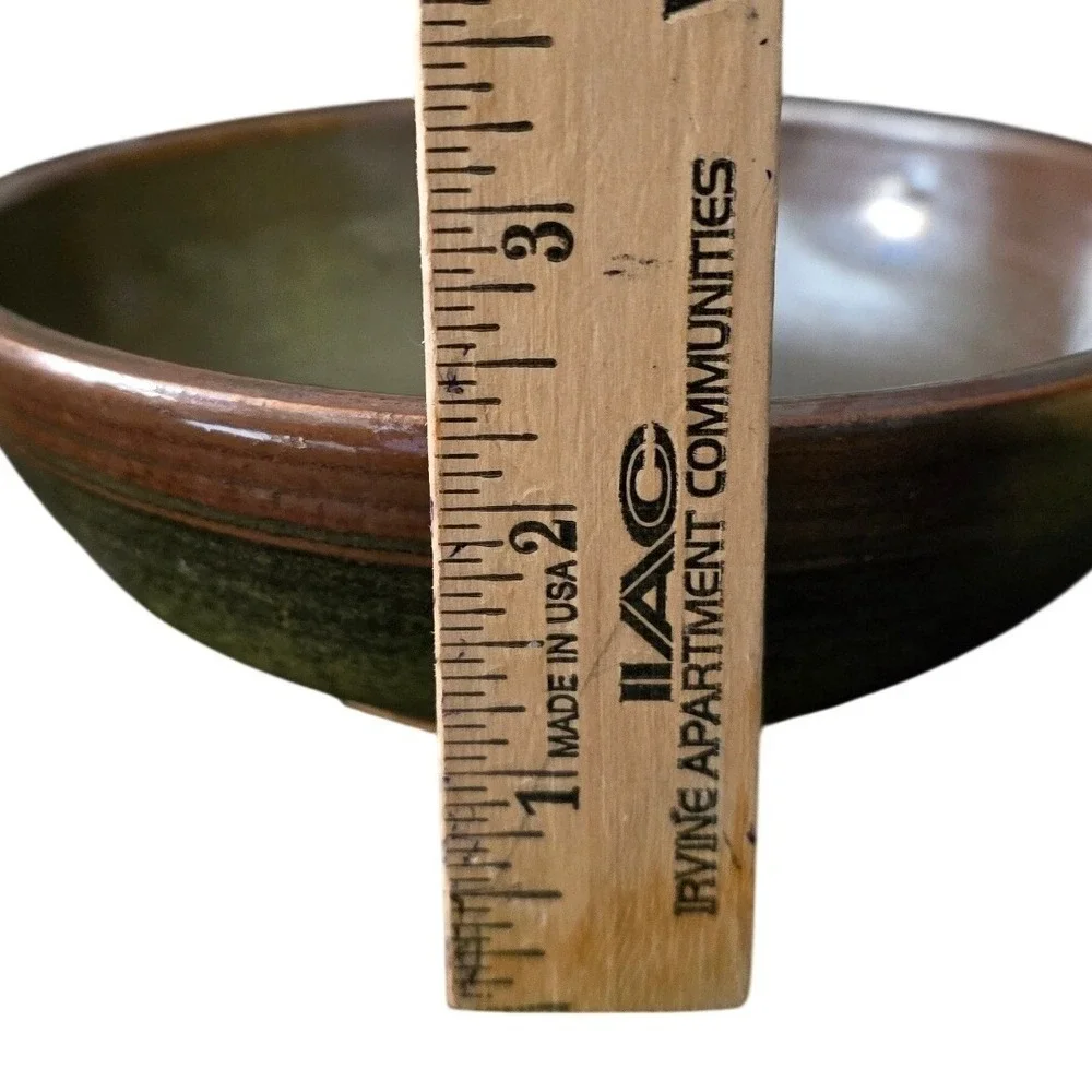 Studio Art Pottery‎ Hand Thrown Glazed Bowl Signed Earthy Green Brown 6.5